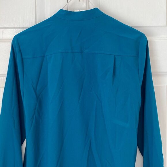 J.‎ Crew Factory Tuxedo Front Blouse Turquoise XS Long Sleeve Lighweight - Picture 6 of 8